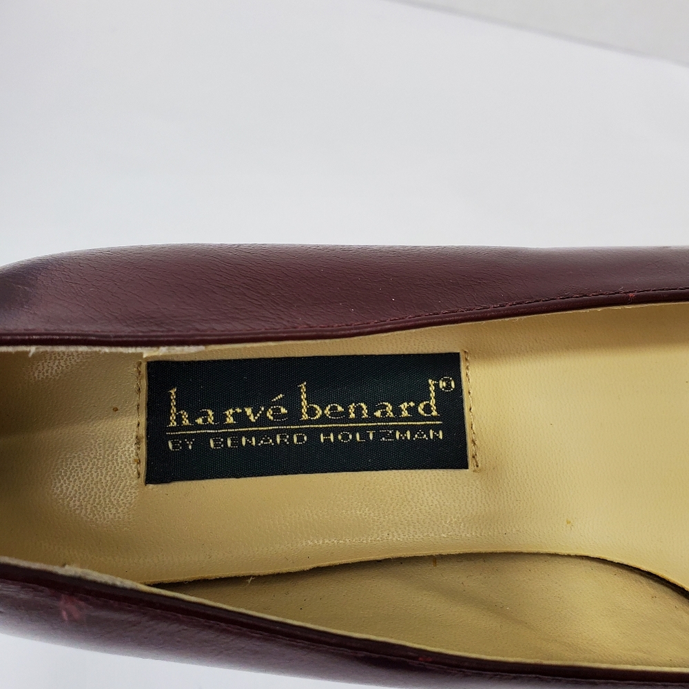 Harve Bernard Chocolate Leather Square Toe Pumps Size 7 XW - Picture 3 of 6